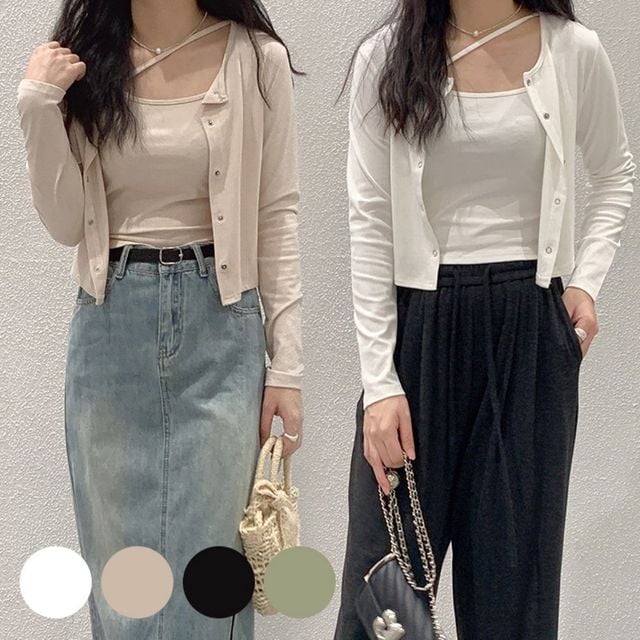 크롭 나시 가디건 투피스 세트 URD-249