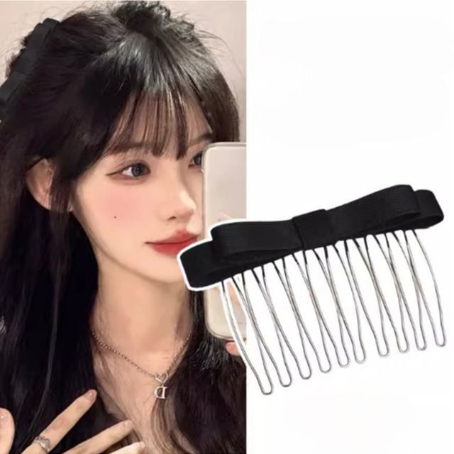 포인트 스타일 블랙 리본 빗살핀 리본머리핀 포인트핀