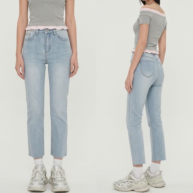 여성 하이웨스트 컷팅 스판 일자 데님팬츠 JEB-1007408