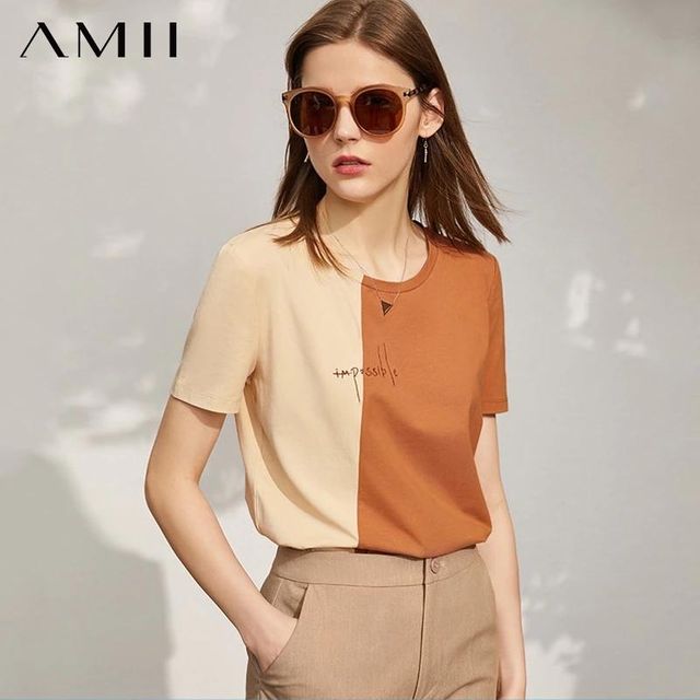 [해외] Amii 미니멀리즘 여름 여성 티셔츠 패션 Oneck 대비