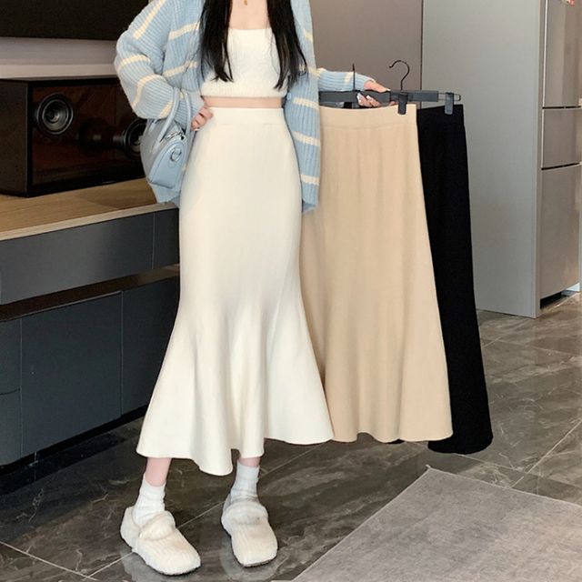 니트 머메이드 밴딩 스커트 OSM-1005971