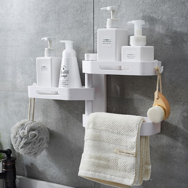 키밍 벽부착 욕실 3단 선반 물빠짐 코너 수납 회전식