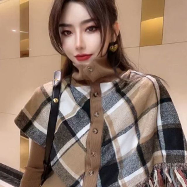 [해외] 유로파이프 숄 니트녀 2022 봄 패션명원풍 패치워크