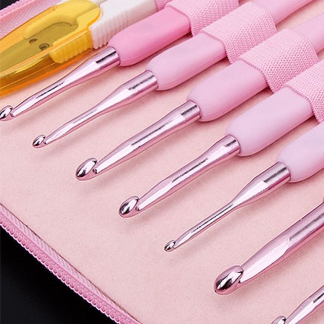 핑크 코바늘세트 뜨개질 도구 모사용 레이스용 완구