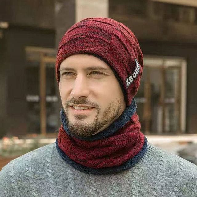 따뜻한 기모 비니 넥워머 세트 남성용 알파벳 디자인