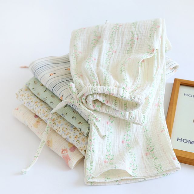 로맨틱 패브릭 이중거즈면 순면 잠옷바지 IT-25021