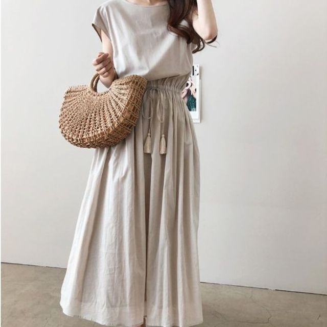 내추럴 스트링 코튼 플레어 롱 원피스 SWC-1006359