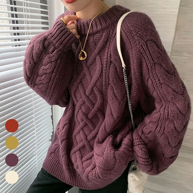 여성 두툼 꽈배기 니트티 URK-058