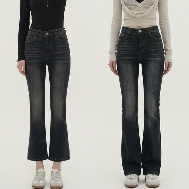 여성 2단기장 슬림라인 스판 워싱 부츠켓 데님 롱팬츠 JEB-1007069