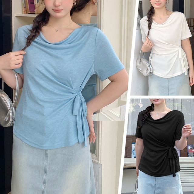 언발 스트랩 티셔츠 데일리 하객룩 반팔 FLS-1007303