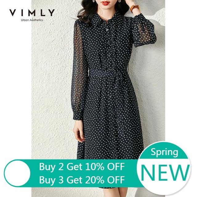 [해외] VIMLY 빈티지 드레스 여성 2022 봄 도트 인쇄 긴 소매