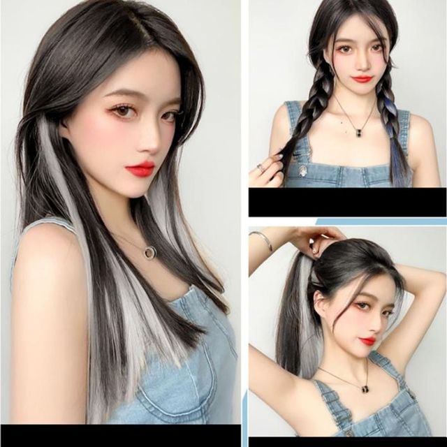 브릿지 포인트 투톤 붙임머리 똑딱이 부분가발