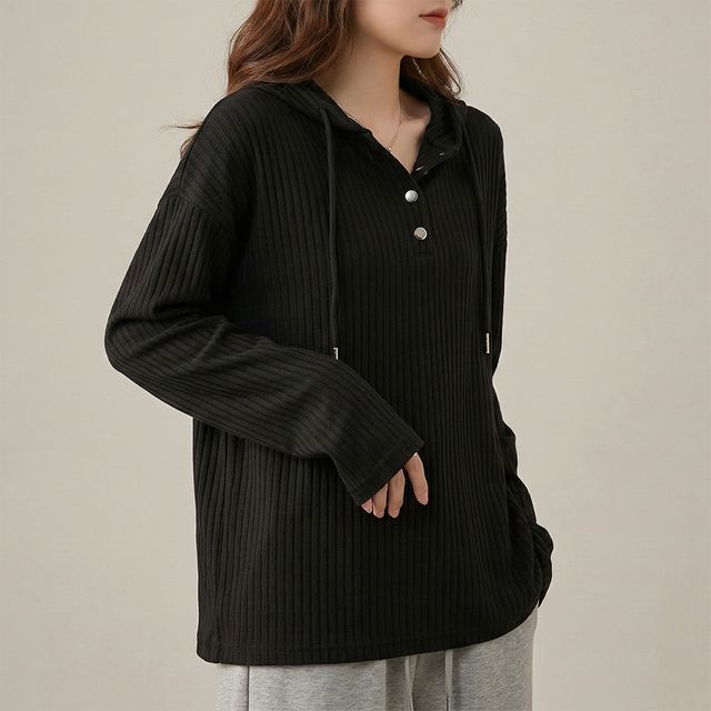 스트링 버튼 후드 티셔츠 이너 봄 가을 FLS-1006773