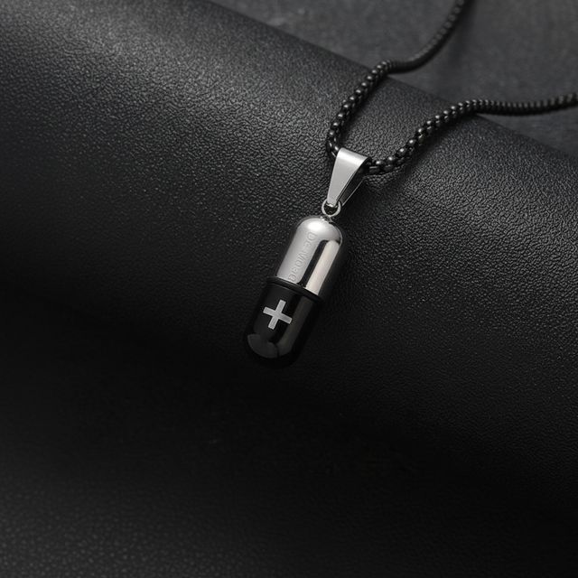 블랙 투톤 알약 보관 약통 캡슐 펜던트 목걸이 SL-1005309