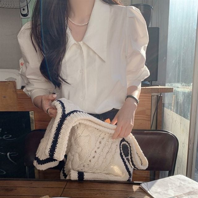 빅카라 퍼프 블라우스 여리핏 데일리 셔츠 SWC-1007262