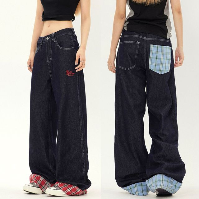 올샌 체크 포인트 와이드 청바지 SD-250501