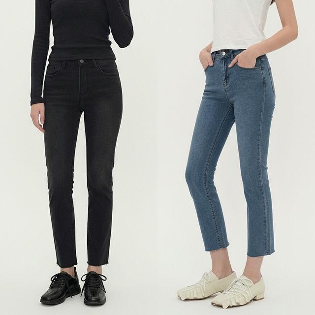 밑단컷팅 일자 슬림 스판 데님팬츠 JEB-1006692