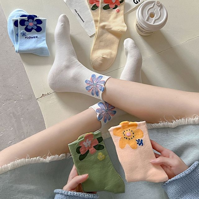 빅 플라워 꽃 중목양말 5color LM-0661