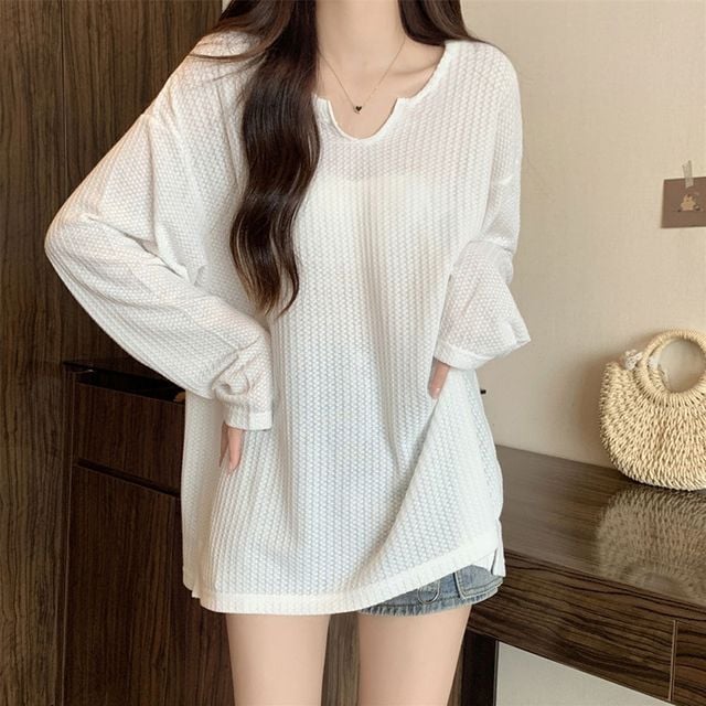 루즈핏 트임 라운드 긴팔 티셔츠 LM-1002611