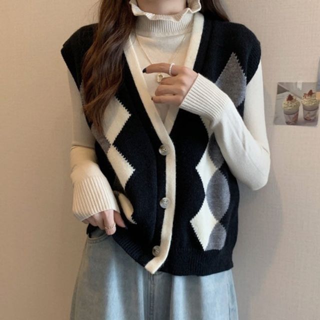 아가일 체크 니트 베스트 OSM-1006812