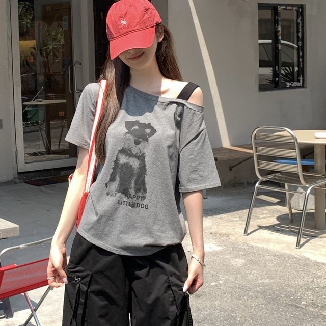 언발 오프숄더 반팔 티셔츠 LL-1002595