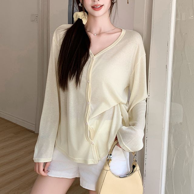 여름 브이넥 루즈핏 시스루 가디건 RNR-0091