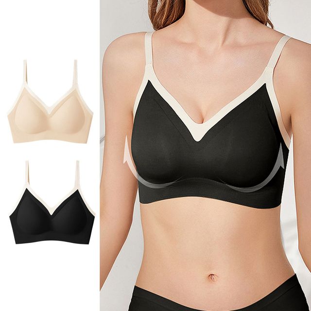 심리스 브라 가슴 볼륨 일체형패드 노와이어 브래지어 2컬러