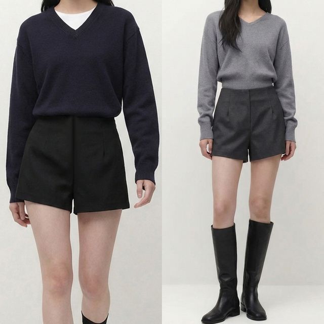 A라인 겉기모 핀턱 사이드지퍼 반바지 JEB-1006493