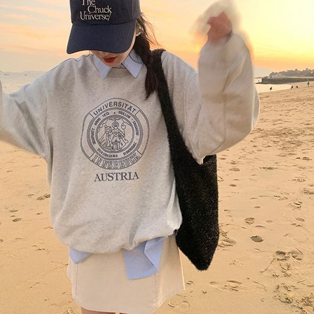 유니버시티 프린팅 오버핏 맨투맨 티셔츠 MFNC-040145