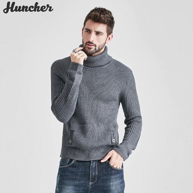 [해외] Huncher 망 터틀넥 스웨터 남자 2021 빈티지 캥거루