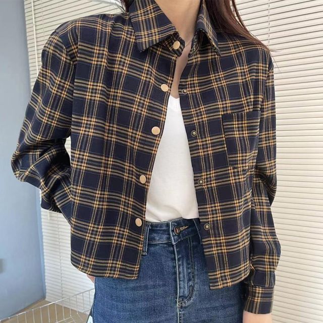 데일리 루즈핏 크롭 체크 셔츠 IT-1003685