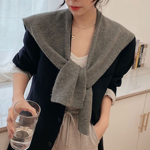 레이어드 가디건 무지 니트 어깨숄 DK-1002625