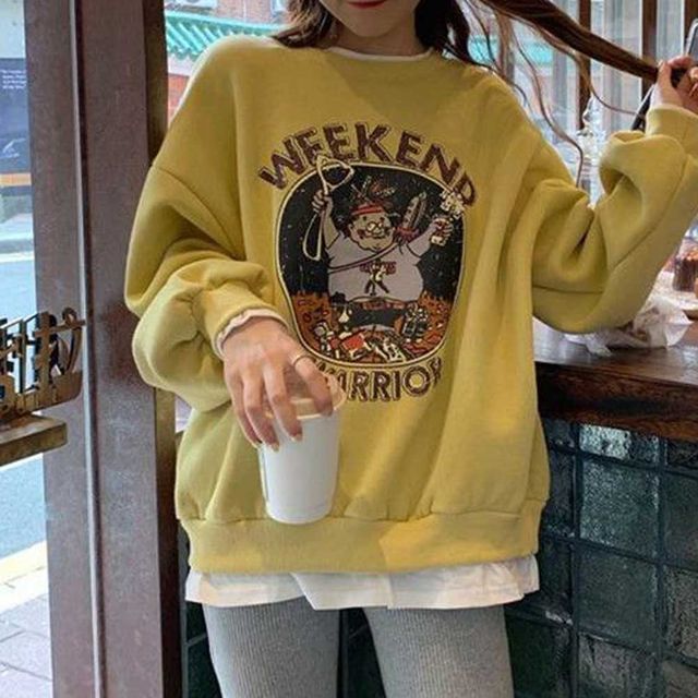 박시핏 기모 그래픽 스웻셔츠 RNR-1004638