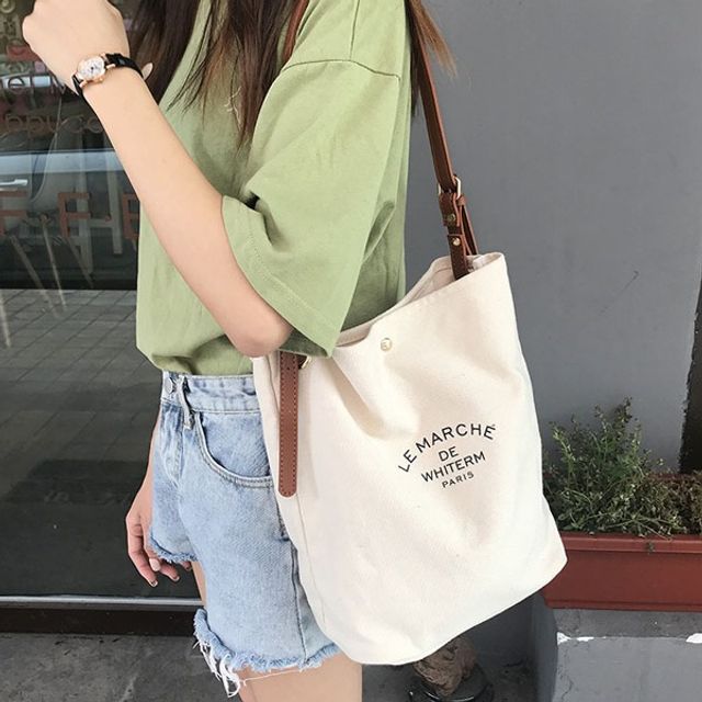 2컬러 배색 스트랩 레터링 에코백 OSM-1006766