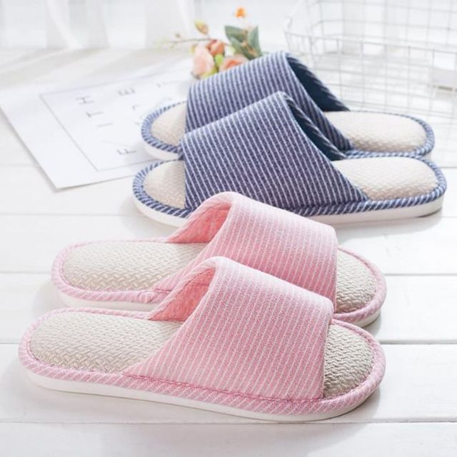 키밍 스트라이프 린넨 커플 슬리퍼 실내화 편안한 집에서 착용하기 좋은 슬리퍼