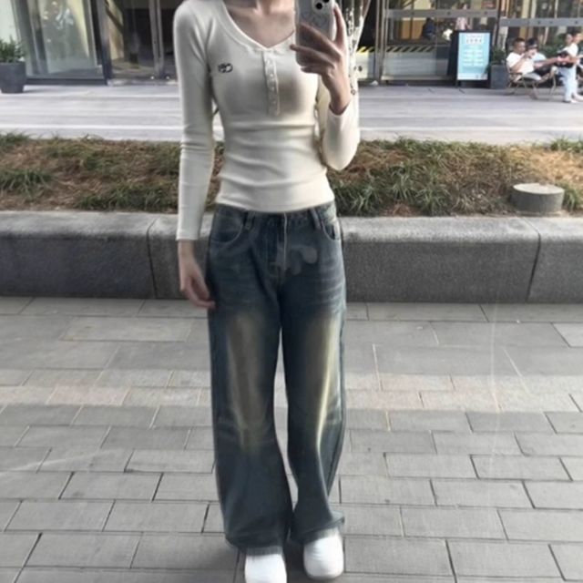 슬림핏 골지 헨리넥 긴팔 티셔츠 DA-1004393