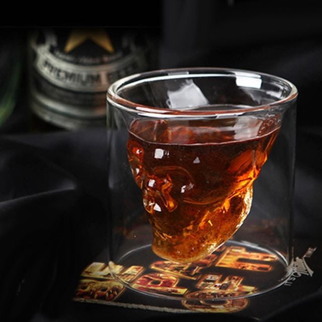 [ 해골 샷글라스 언더락잔 칵테일잔 대형 이중유리컵 ] 해골컵 이중유리잔 아이디어 파티 업소용
