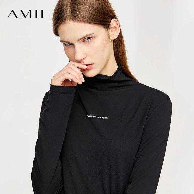 [해외] AMII Minimalism 여성용 가을 티셔츠 캐주얼 터틀넥