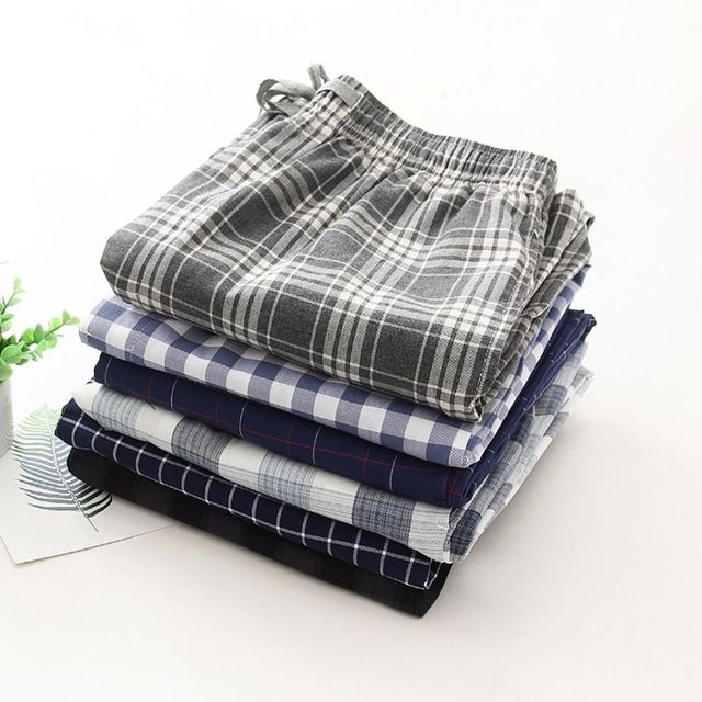 체크무늬 면바지 파자마 잠옷 바지 일자핏