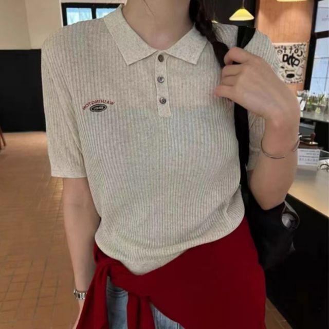 페미닌 무드 시스루 카라 반팔 니트 JSC-d0081