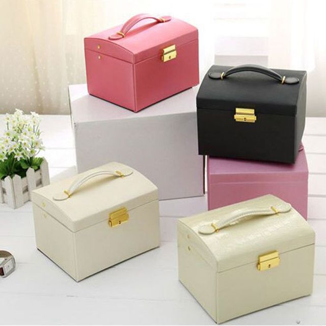 세련된 가죽 주얼리 보석함 3단 악세사리 수납 정리함