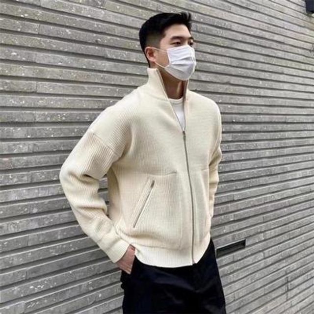 [해외] 가을 겨울 니트 집업 스웨터 남성용 트렌드 무지 카