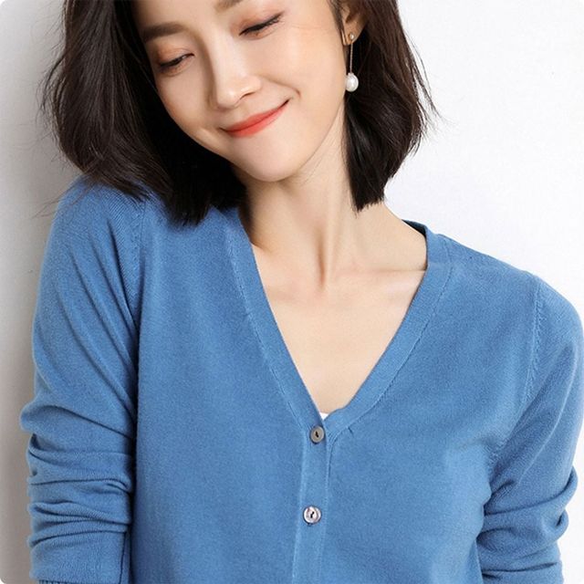여성 브이넥 니트 가디건 봄 가을 패션 스타일