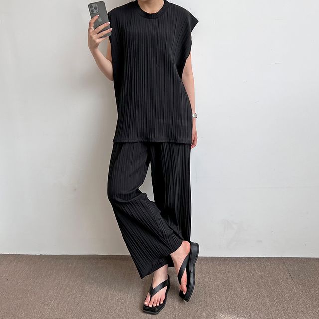 폴드 맞주름 나시 바지 세트 SD-230525