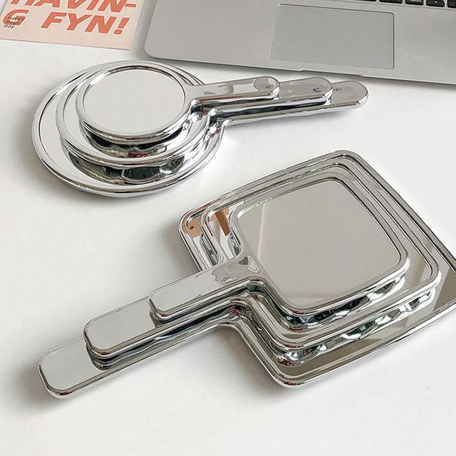 휴대용 손거울 소형 사각형 원형 실버 메이크 거울