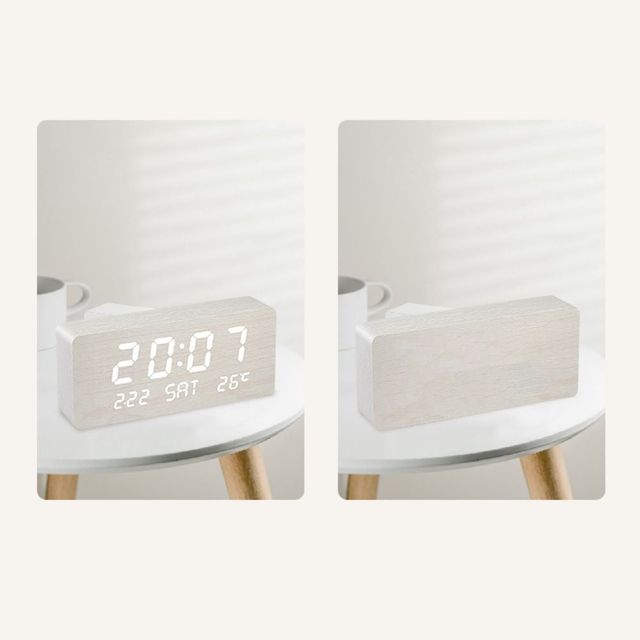 디지털 우드 탁상시계 LED 밝기조절 온도 날짜 표시 시계