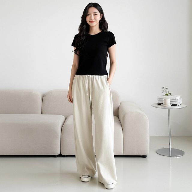 남녀 벨젠 사이드턱 스트링 와이드 면바지 SD-262034