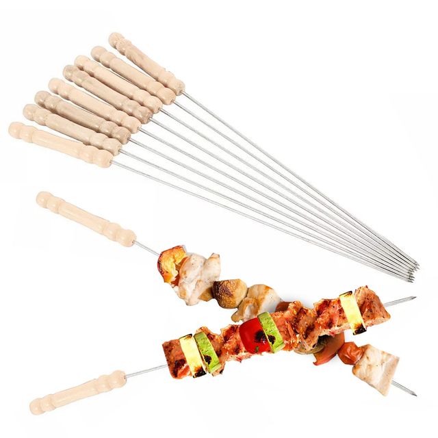 원목손잡이 스텐 바베큐 꼬치 1열 꼬챙이 10개세트
