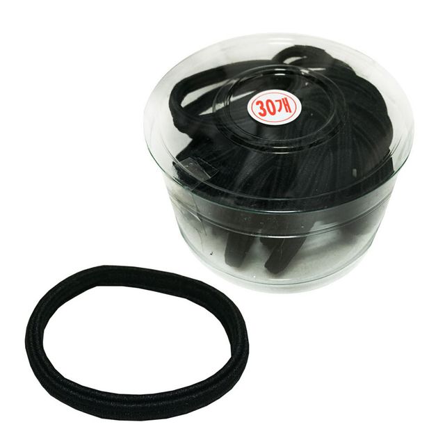 매듭없는 납작주름 검정고무줄 30P 코사지통 머리끈