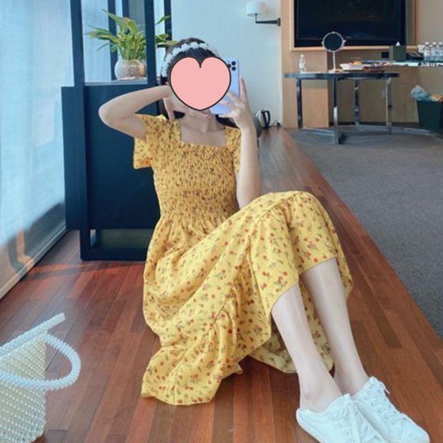 하늘하늘 스모크 밴딩 플라워 롱 원피스 JSC-d0090